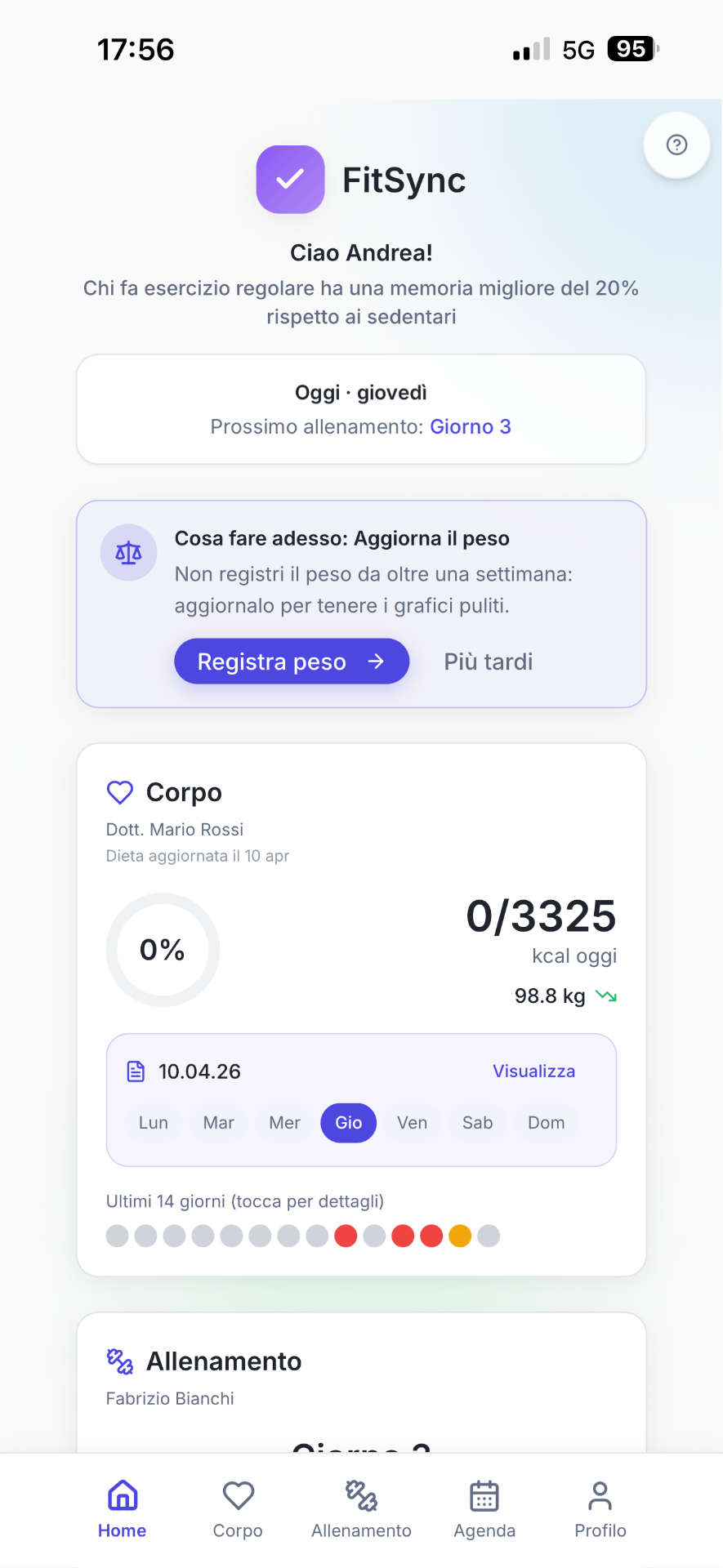 Pannello cliente FitSync